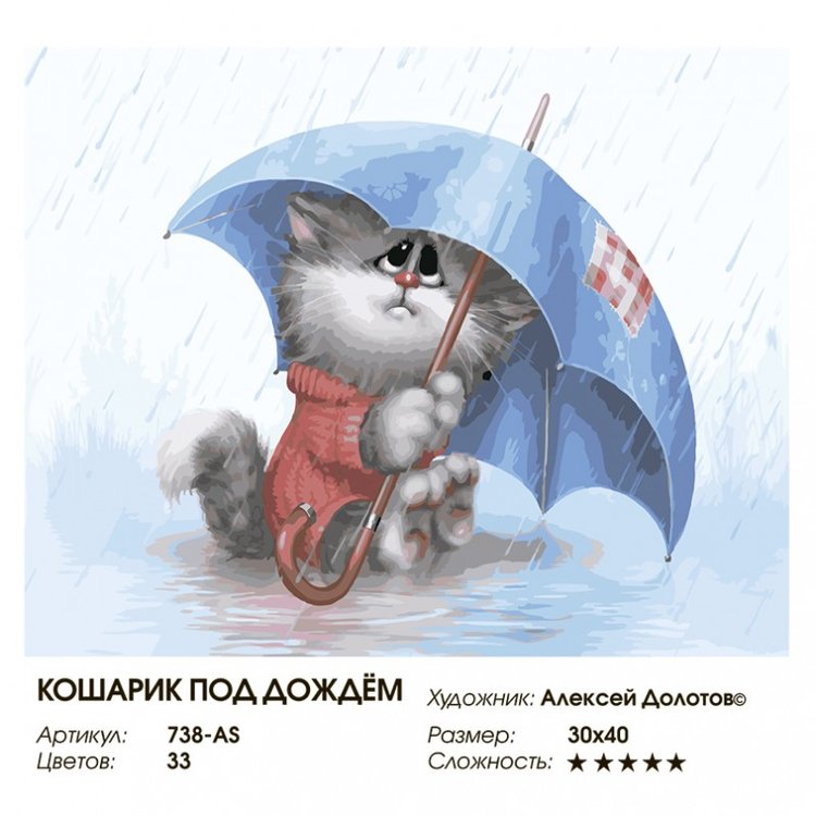 Картина по номерам «Кошарик под дождём» — картинка 2