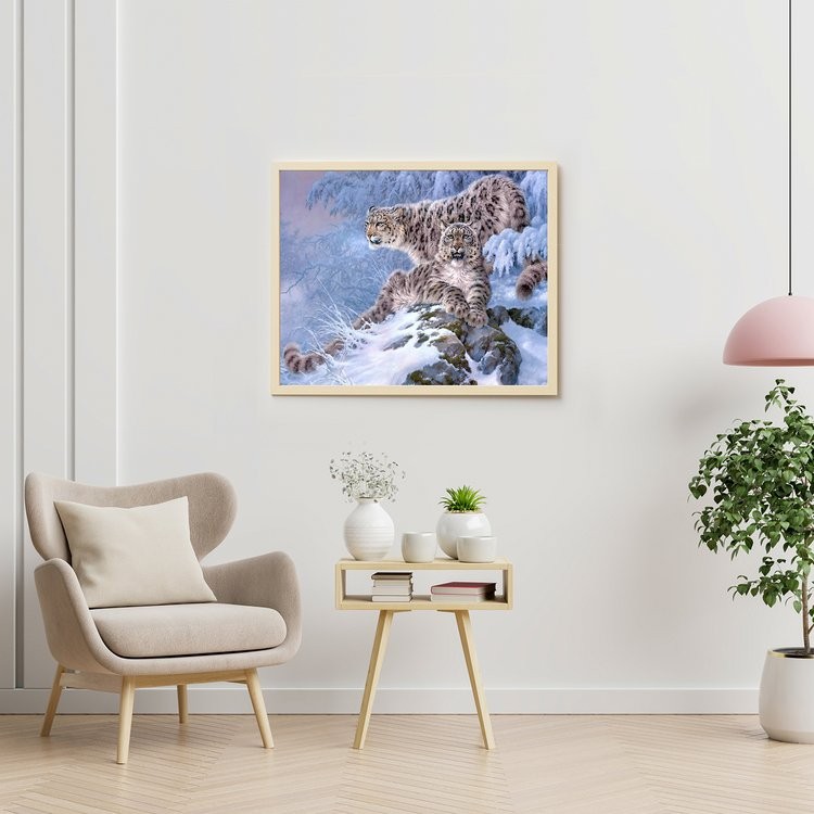 Картина по номерам «Снежные барсы в зимнем лесу» — картинка 4