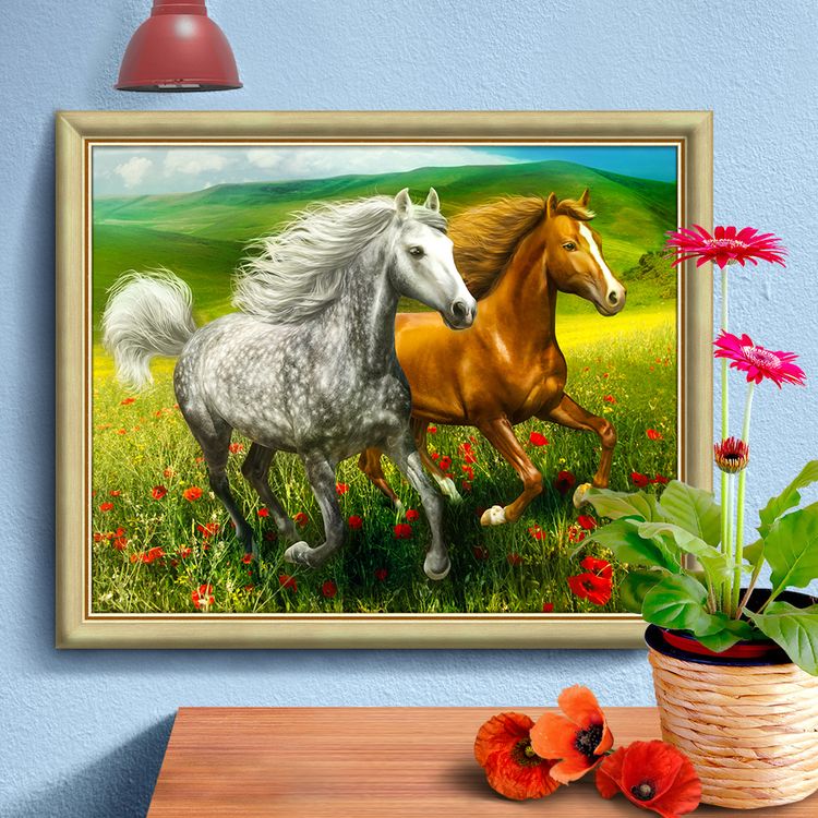 Алмазная вышивка «Кони на лугу» — картинка 2