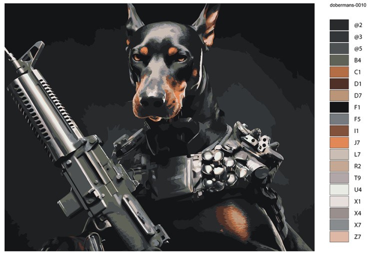 Картина по номерам «Собака доберман с автоматом» — картинка 2