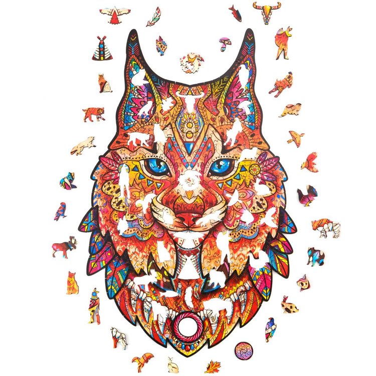 Деревянный пазл Unidragon «Нежная рысь», размер S (А5) — картинка 2