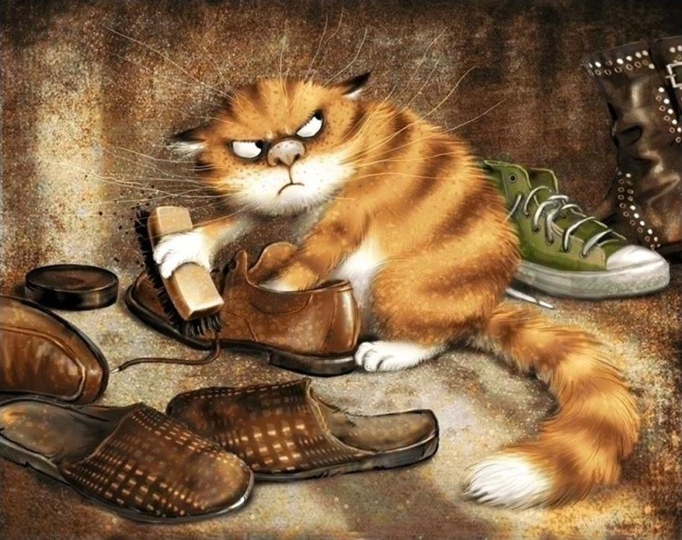 Алмазная вышивка «Кот чистит ботинки»