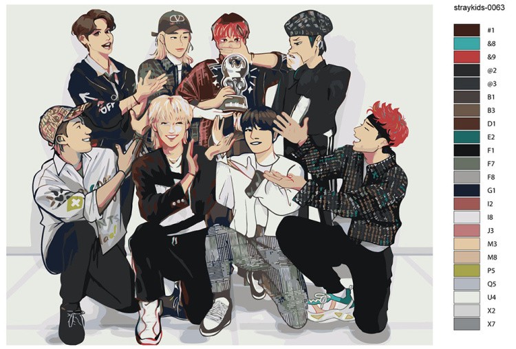 Картина по номерам «Stray Kids Стрей Кидс KPOP кпоп: Аниме» — картинка 2