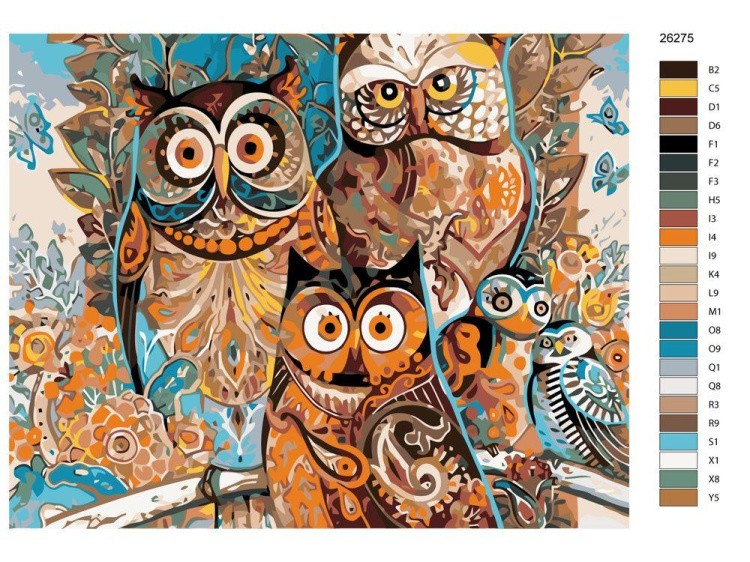 Картина по номерам «Семейство сов» — картинка 2