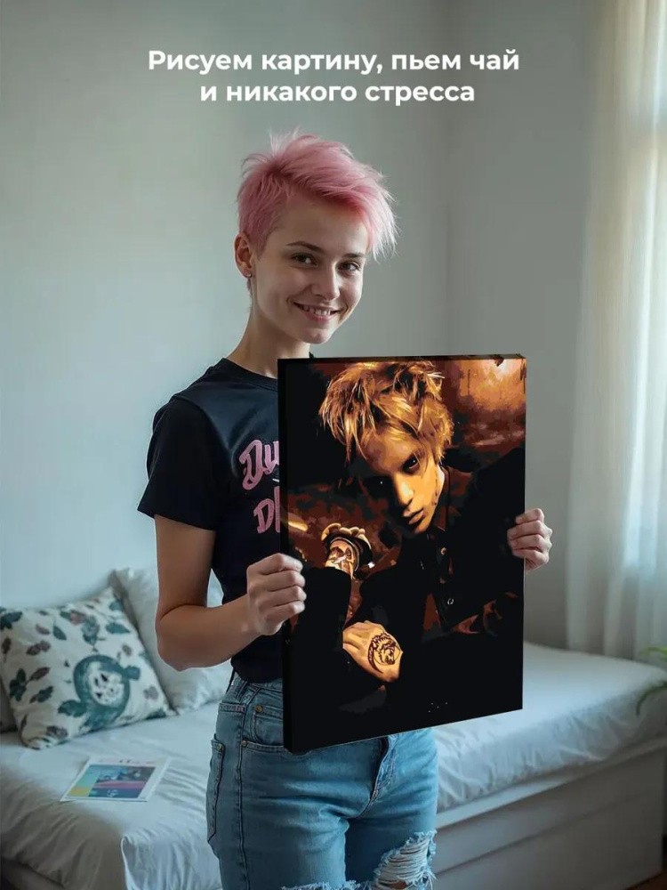 Картина по номерам «Рэпер Фараон Pharaoh: портрет монохром» — картинка 6