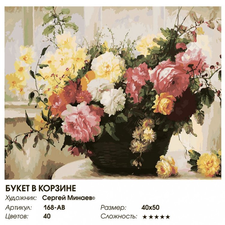 Картина по номерам «Букет в корзине» — картинка 2