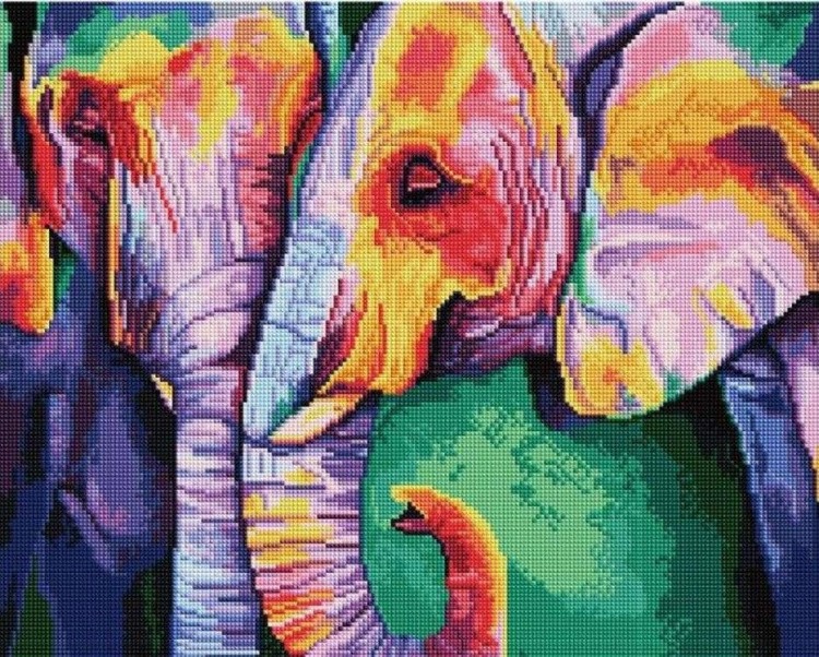 Алмазная вышивка «Разноцветные слоны»