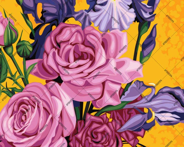 Картина по номерам «Букет роз с ирисами и жемчугом» — картинка 2