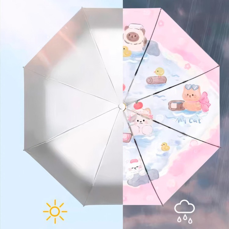 Зонт двусторонний Милые киски, складной, 8 спиц, автомат — картинка 4