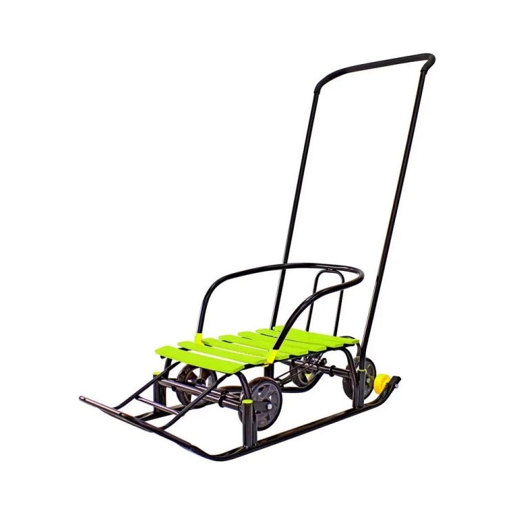 Санки детские Snow Black Auto лимонные рейки с колесами — картинка 5