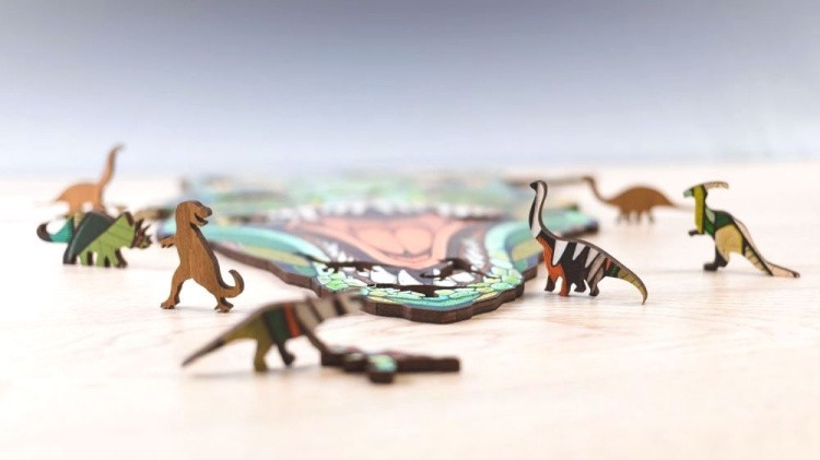 Деревянные фигурные пазлы «Динозавр T-REX», Eco Wood Art — картинка 3