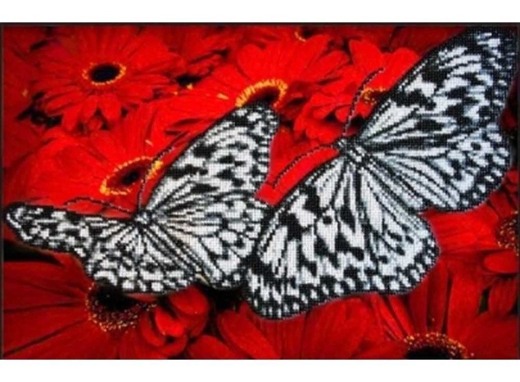 Набор вышивки бисером «Бабочки на красном»