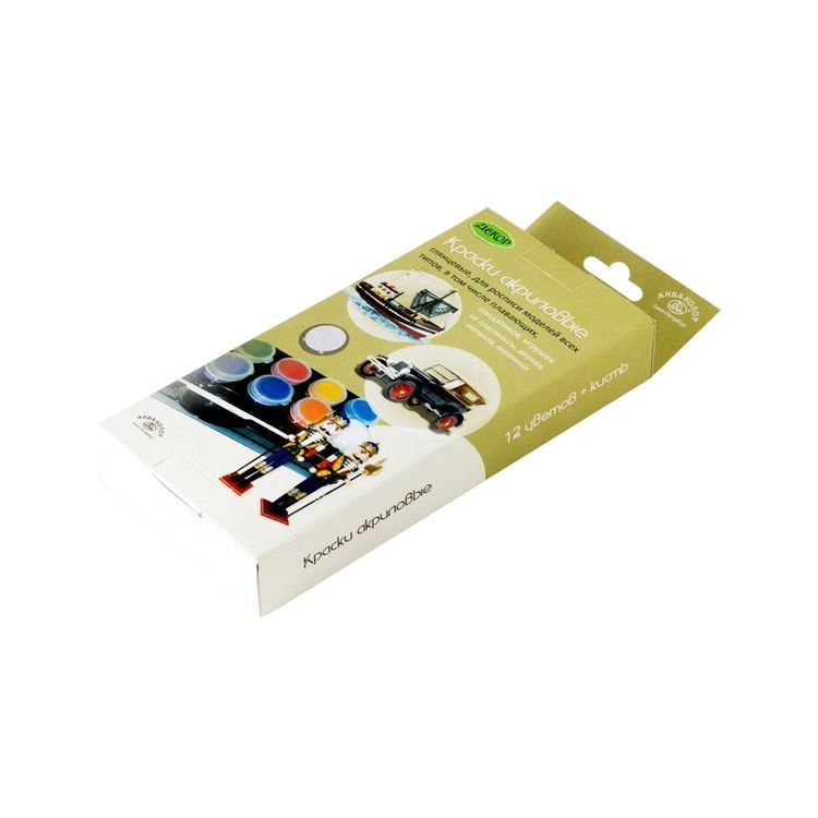 Краски акрил для росписи моделей с кисточкой «Декор», 12 цв. по 48 мл, Аква-колор — картинка 2