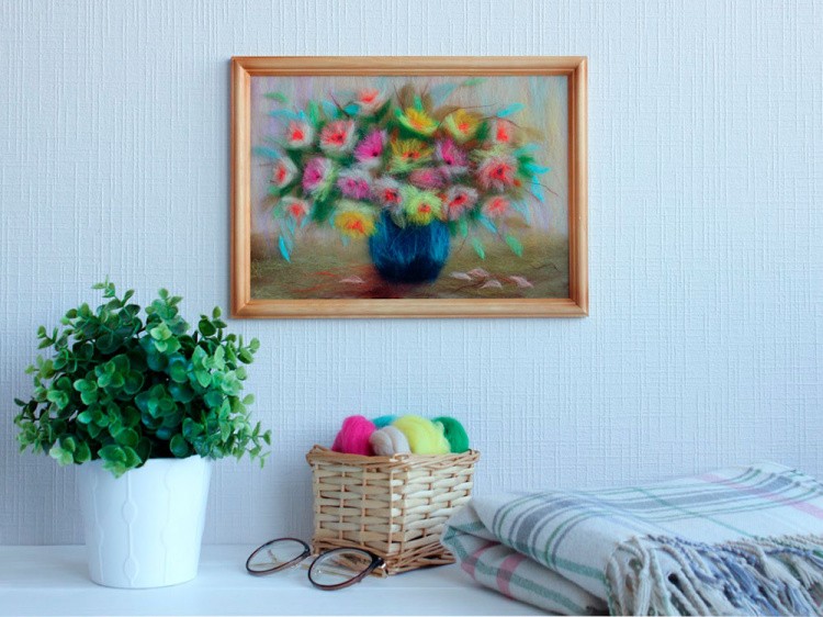 Картина шерстью «Букет пионов» — картинка 4