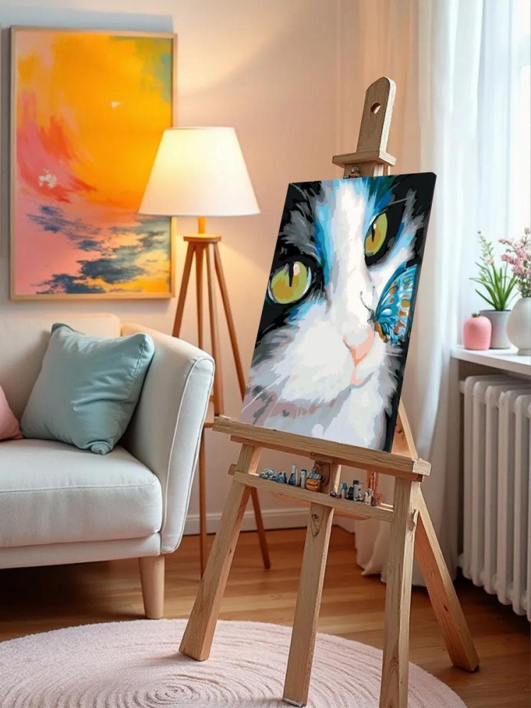 Картина по номерам «Кот и бабочка» — картинка 10