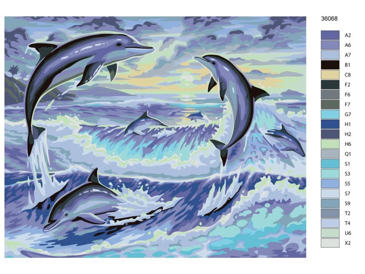 Картина по номерам «Дельфины в волнах» — картинка 2