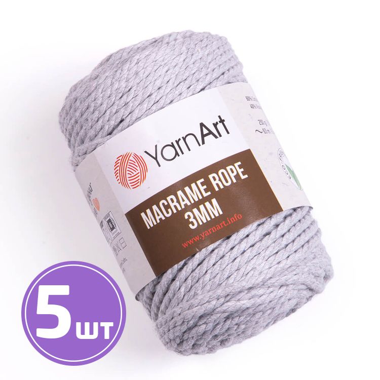 Пряжа YarnArt Macrame rope 3 мм (756), светло-серый меланж, 5 шт. по 250 г