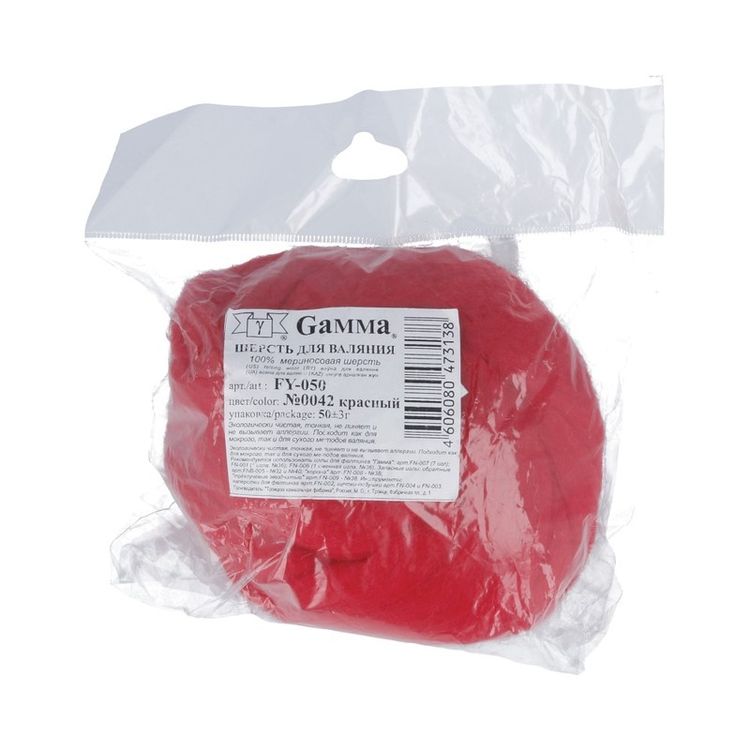 Шерсть для валяния Gamma FY-050 (красный), 50 г — картинка 2