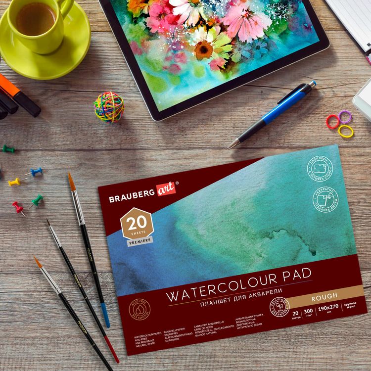 Папка для акварели/планшет, 300 г/м2, 190х270 мм, склейка, крупное зерно, 20 л., BRAUBERG ART PREMIERE — картинка 8
