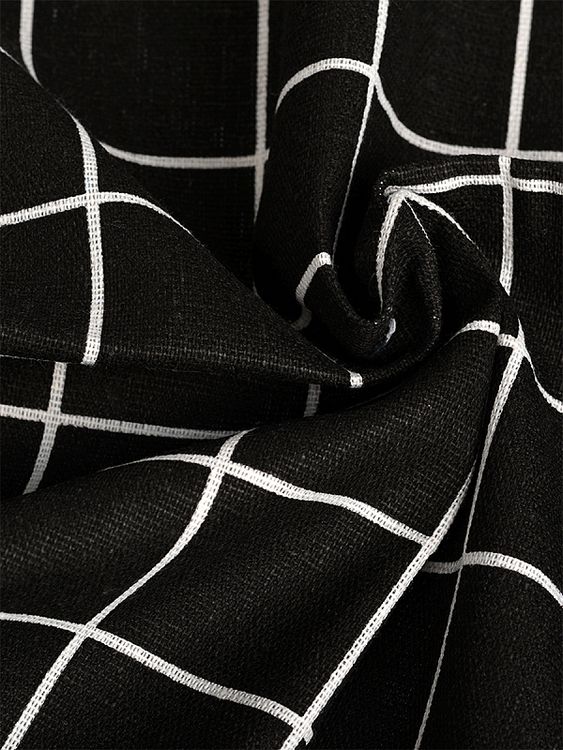 Ткань Лен, 140 г/м², 5 м x 150 см, цвет: черный, принт клетка, TBY — картинка 2