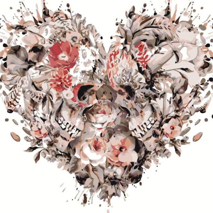 Картина по номерам «Сердце из черепов»