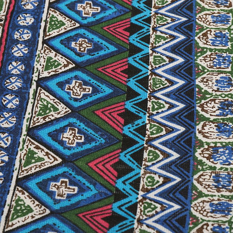 Ткань льняная, 3 м x 150 см, 140 г/м², цвет: синий, геометрический принт, TBY — картинка 5