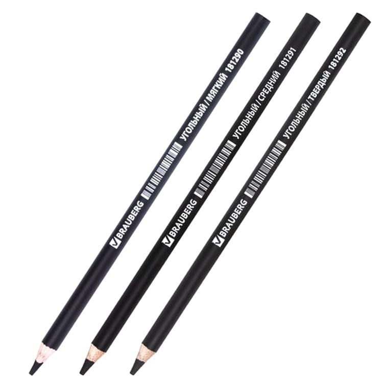 Карандаши угольные BRAUBERG ART CLASSIC, набор 12 шт., заточенные, (мягкий, средний, твердый) — картинка 6