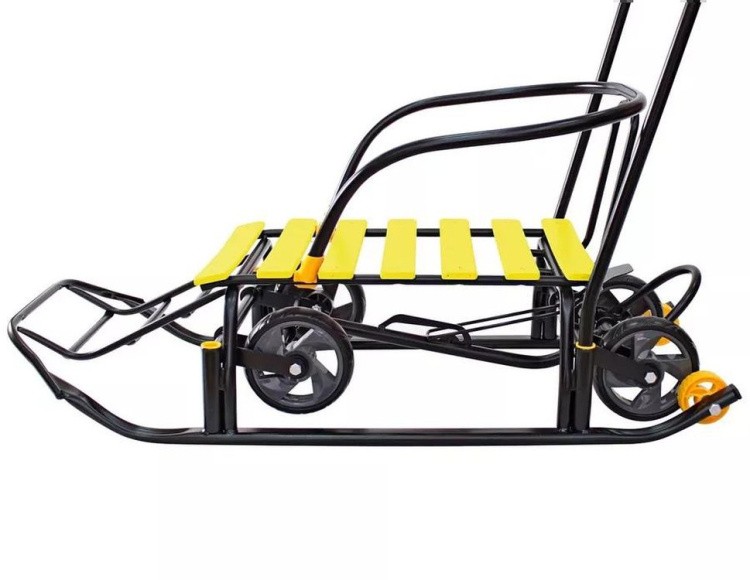 Санки детские Snow Black Auto желтые рейки с колесами — картинка 13