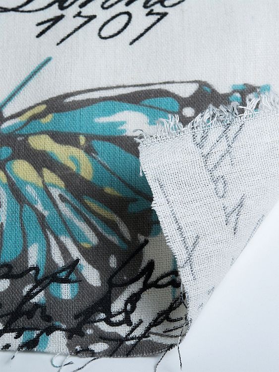 Ткань Лен, 140 г/м², 5 м x 150 см, цвет: белый, принт бабочек, TBY — картинка 5