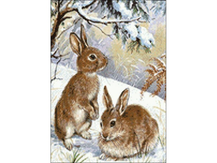 Алмазная вышивка «Зайчата на снегу» — картинка 2