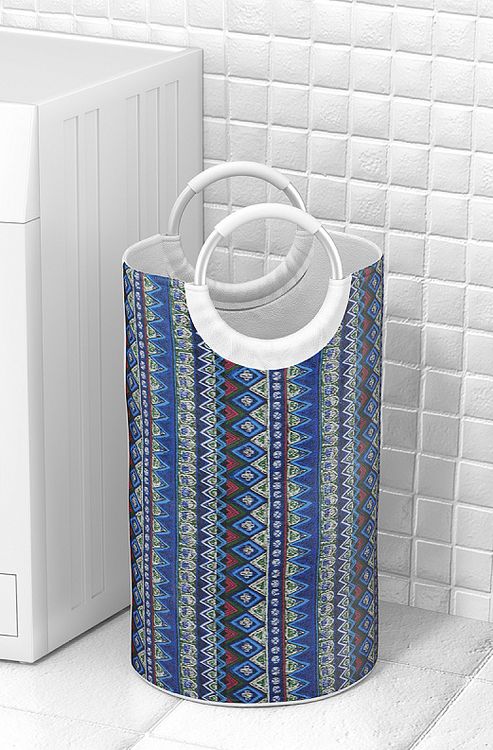 Ткань Лен, 140 г/м², 5 м x 150 см, цвет: синий, геометрический принт, TBY — картинка 9