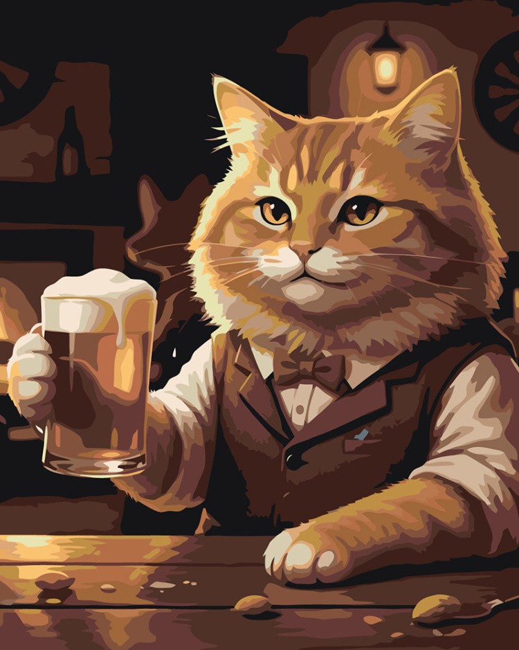 Картина по номерам Рыжий пушистый кот с пивом