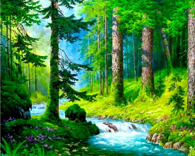 Картина по номерам «Речка в лесу»