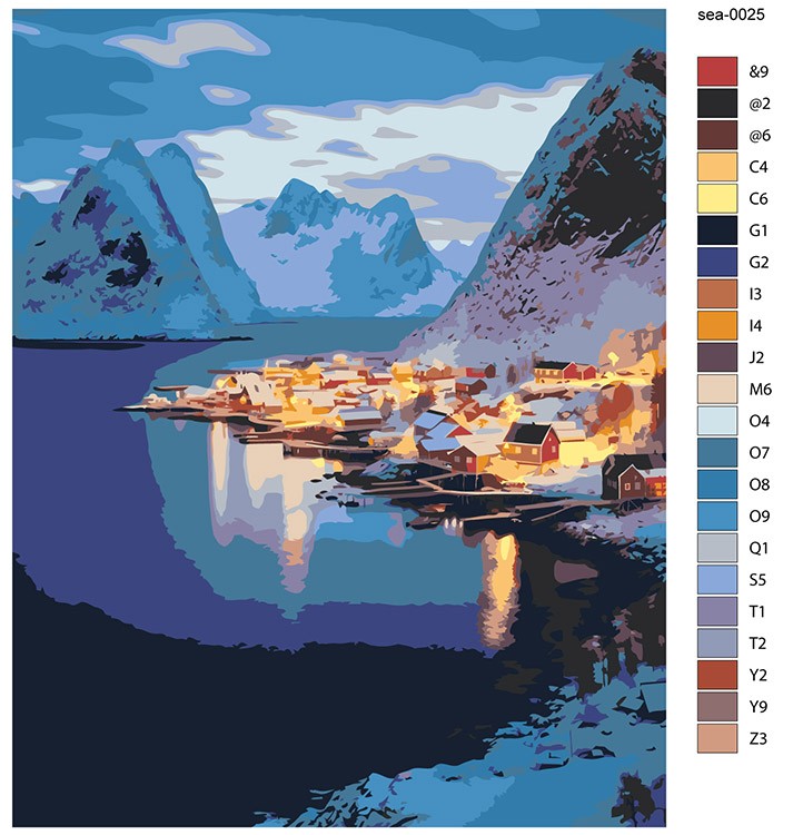 Картина по номерам «Море: Зима в норвежском городке 2» — картинка 2