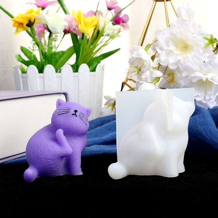 Силиконовый молд - 3D сидящий котик, 7х6 см — картинка 2