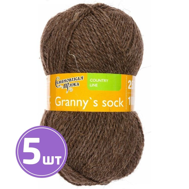 Пряжа Семеновская Granny`s sock W (4606), меланж темно-коричневый 5 шт. по 100 г