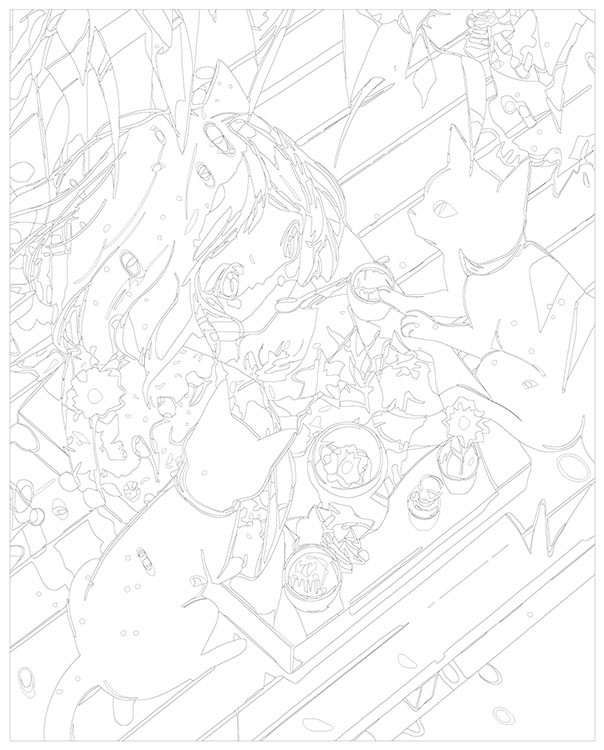 Картина по номерам «Аниме: Чайная церемония с двумя черными котами» — картинка 3