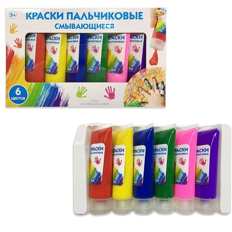 Пальчиковые краски, смывающиеся, 6 цветов — картинка 3