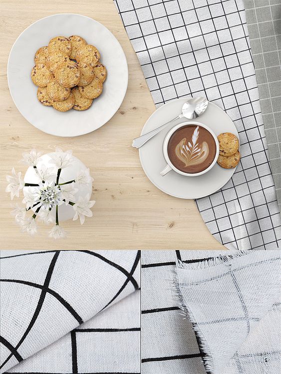 Ткань Лен, 140 г/м², 5 м x 150 см, цвет: белый, принт клетка, TBY — картинка 5