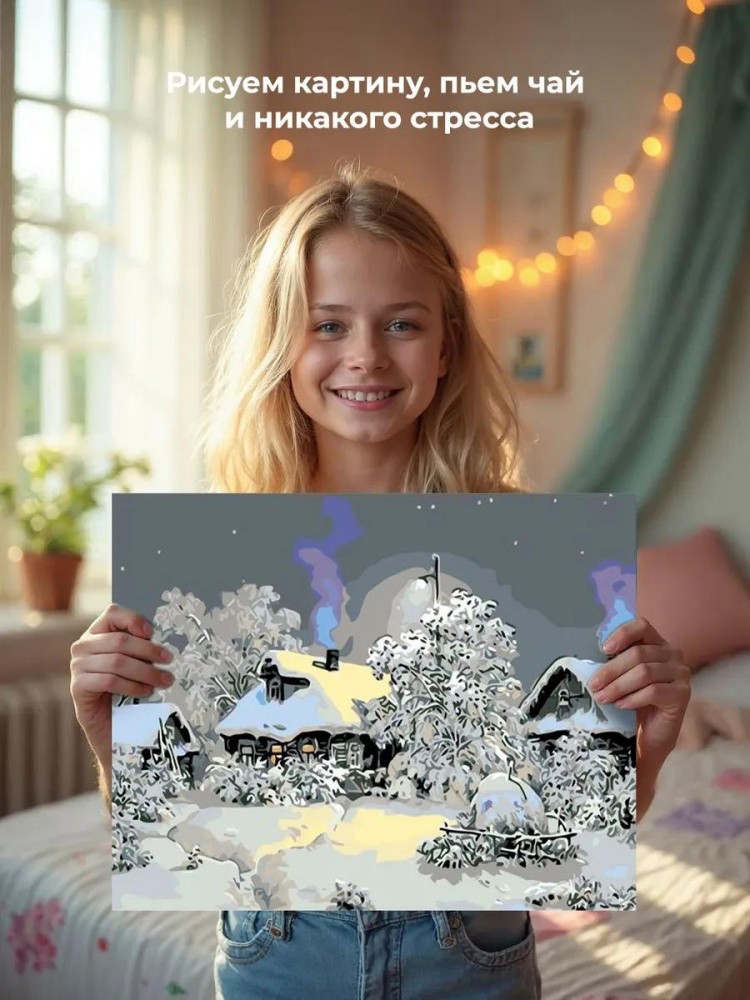 Картина по номерам «Зимой в деревне» — картинка 6