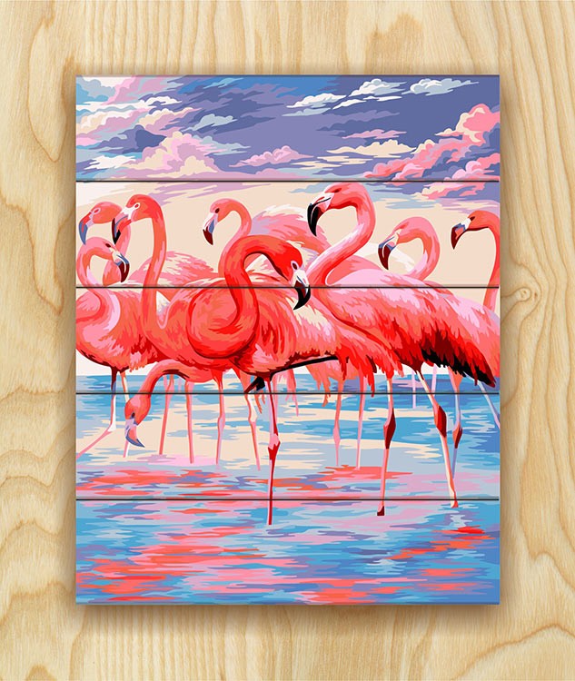 Картина по номерам по дереву Flamingo «Розовое озеро» — картинка 2