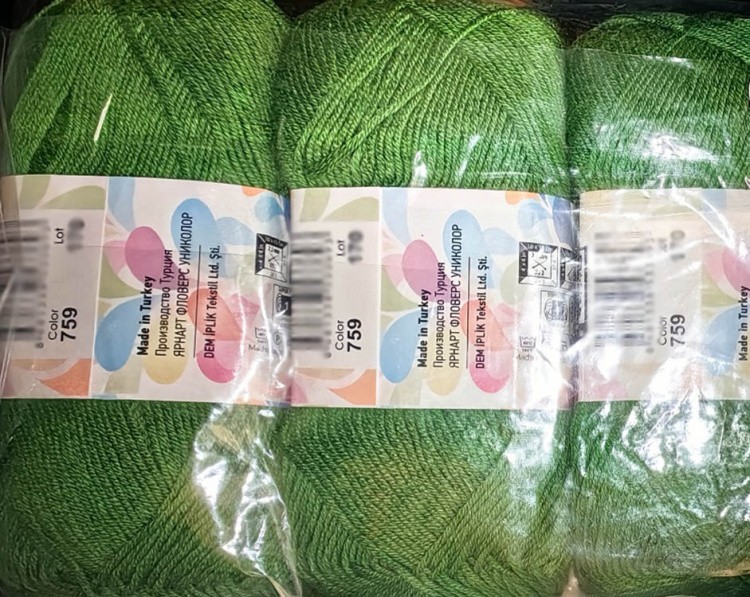 Пряжа YarnArt Flowers Unicolor (759), зеленое яблоко, 5 шт. по 50 г — картинка 3