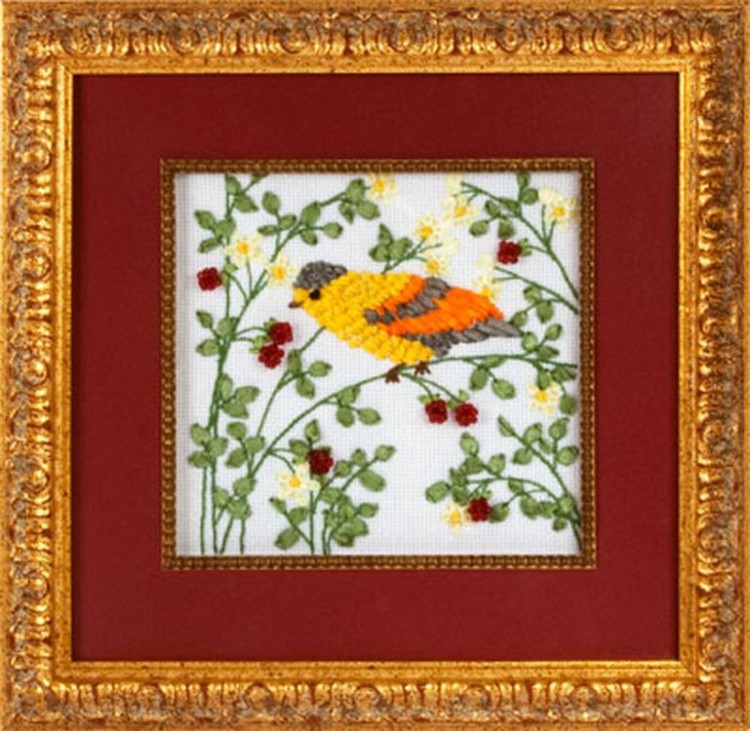 Вышивка лентами «Малиновые трели» — картинка 2