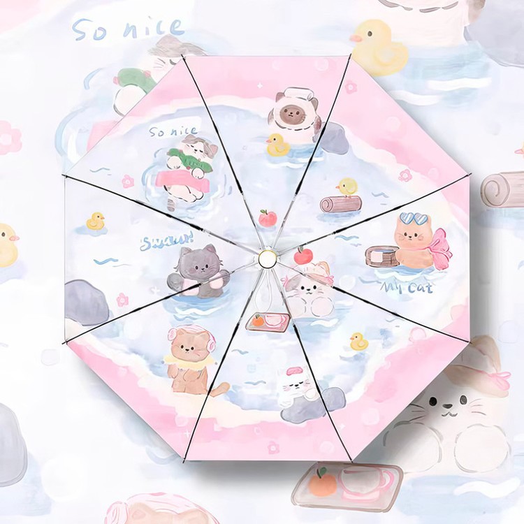 Зонт двусторонний Милые киски, складной, 8 спиц, автомат — картинка 3