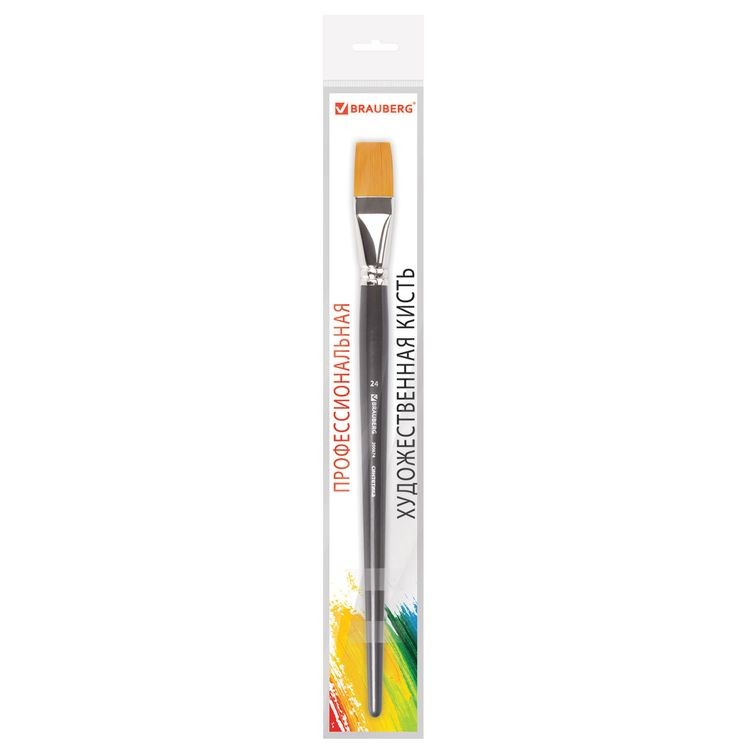 Кисть художественная профессиональная Art Classic, синтетика жесткая, плоская, № 24, длинная ручка, Brauberg — картинка 2