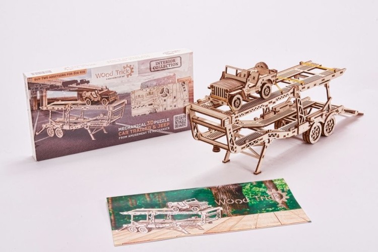 Конструктор из дерева «Прицеп Автовоз с джипом», Wood Trick — картинка 8