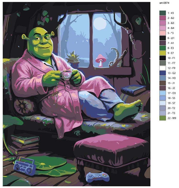 Картина по номерам Шрек в розовом халате — картинка 2