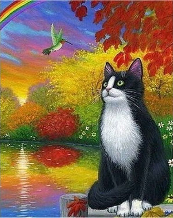 Алмазная вышивка «Кот и колибри» — картинка 2