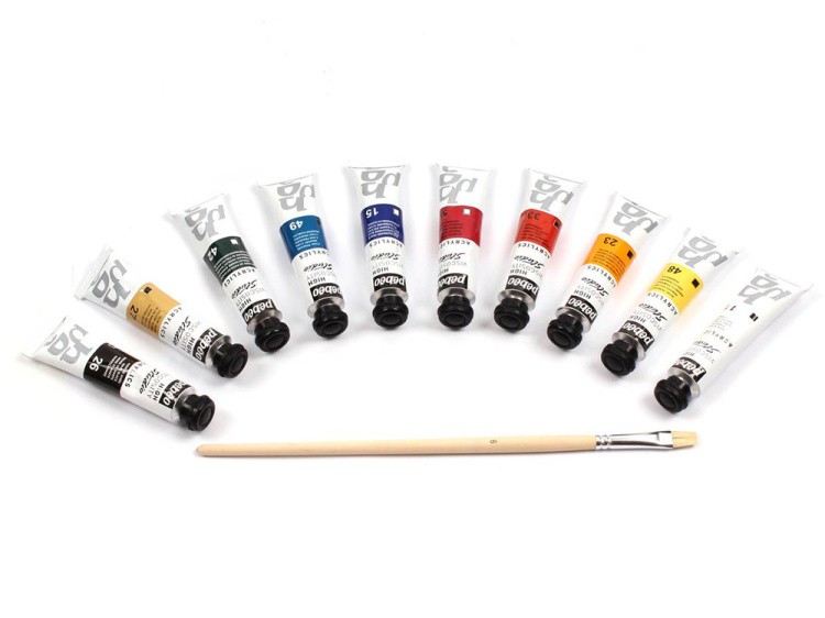 Краски Pebeo акриловые 10 цветов набор Studio Acrylics с кистью 20 мл — картинка 3