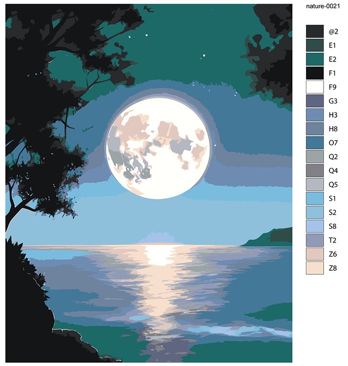 Картина по номерам «Природа: Яркая луна над морем 2» — картинка 2